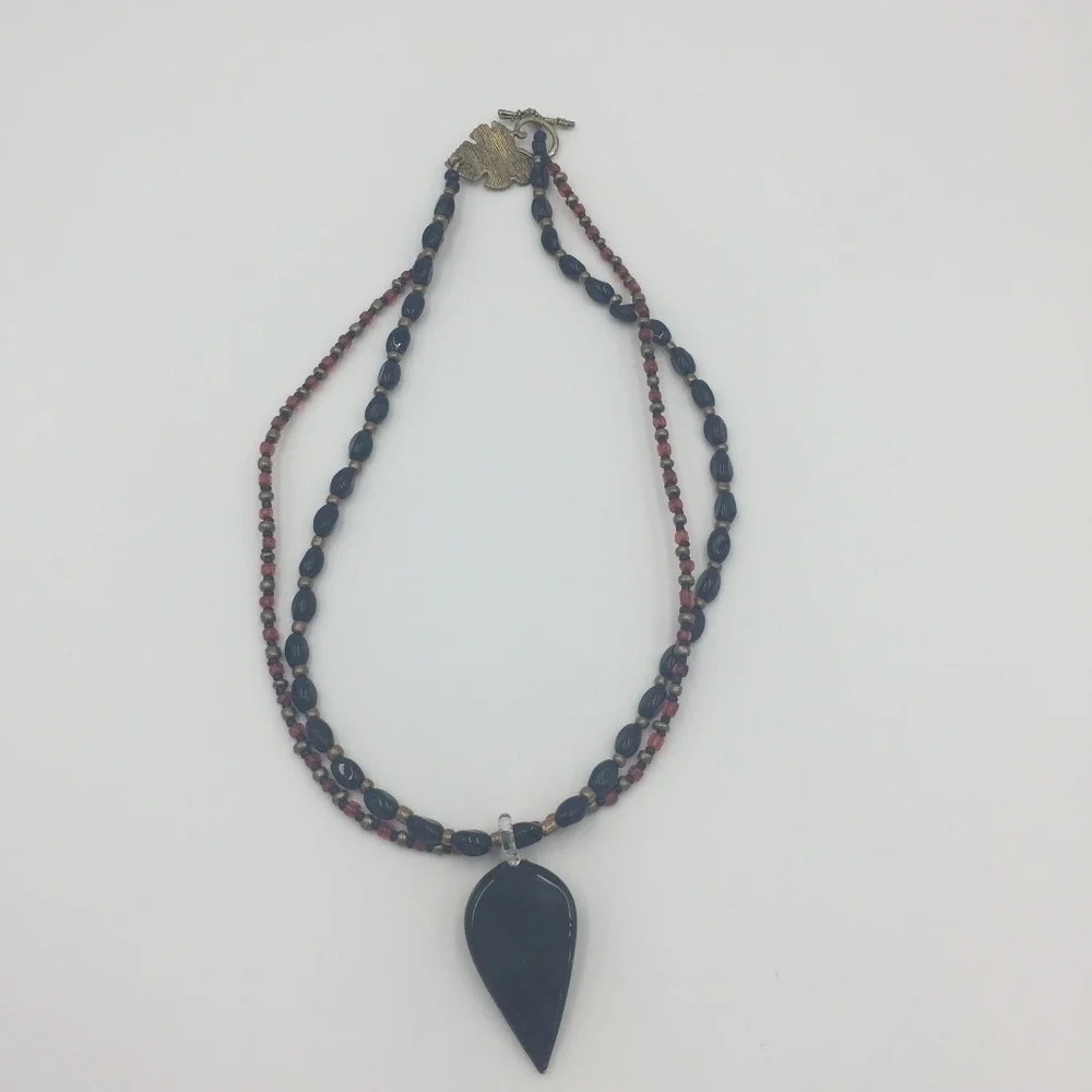 Handpainted Pointed Pendant Beaded Necklace Red